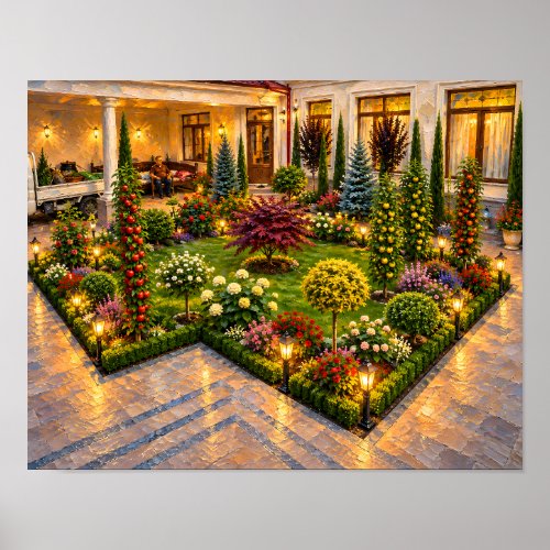 Lantern Lit Garden beside a Glowing Villa Poster