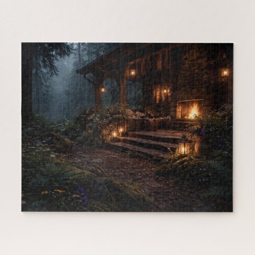 Lantern-Lit Woodland Cottage Jigsaw Puzzle