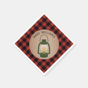 Lantern Lumberjack Plaid Baby Shower Napkins