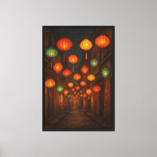 Lantern Market Scene – Glowing Alleyway Lights Canvas Print
