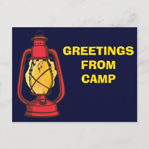 Lantern Navy Blue Greetings from Camp Postcard
