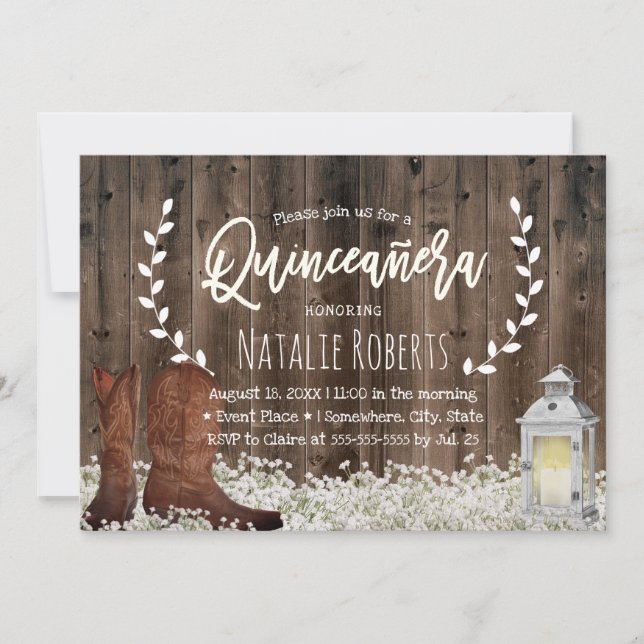 Lantern Rustic Floral Cowgirl Barn Quinceanera 15 Invitation (Front)