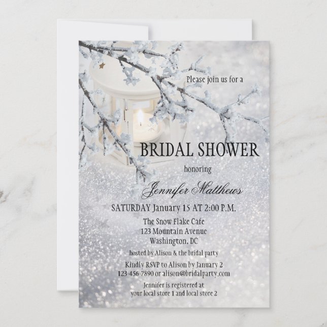 Lantern Snow Winter Bridal Shower Invitation (Front)