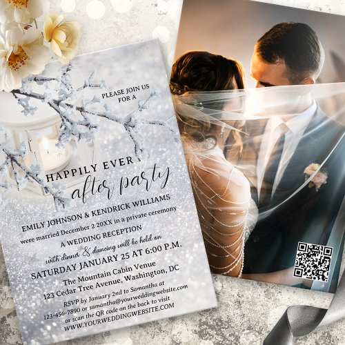 Lantern Snow Winter Elope Wedding Reception Only Invitation