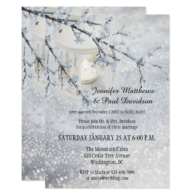 Lantern Snow Winter Post Wedding Party Invitation