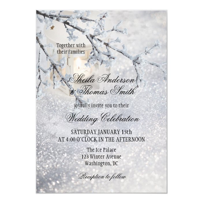 Lantern Sparkling Snow Winter Wedding Invitation Zazzle Com