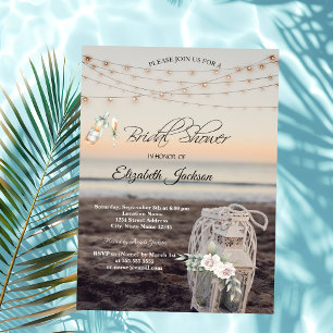 Lantern,String Lights,Flowers,Beach Wine Invitation