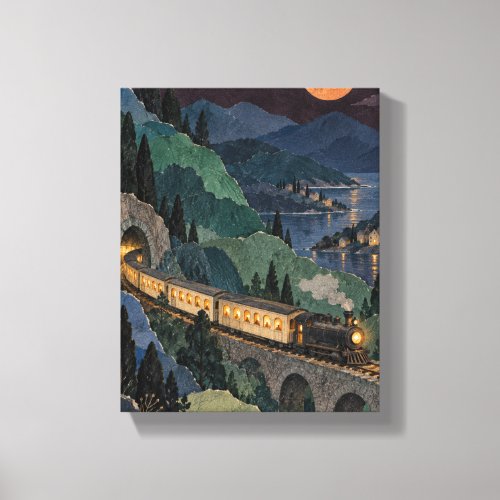 Lantern Train through the Paper Hills - Storybook Canvas Print
