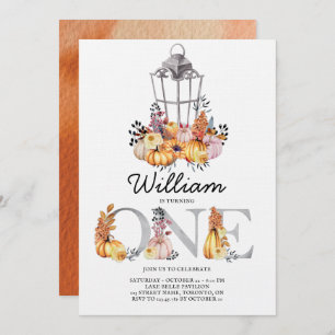 Lantern Watercolor Autumn First Birthday Invitation