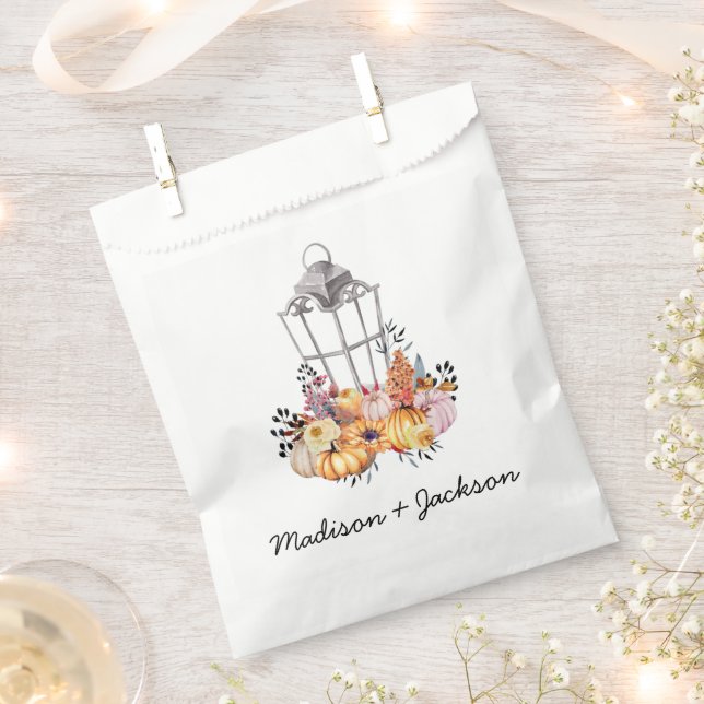 Lantern Watercolor Autumn Personalized Favor Bag (Clipped)