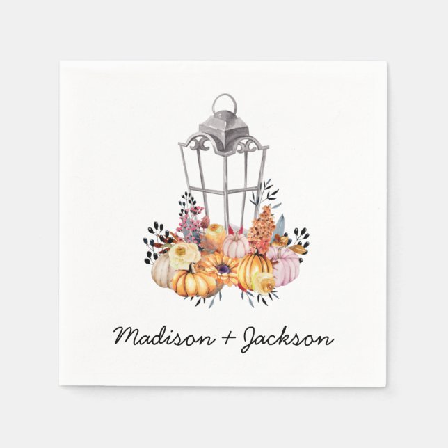 Lantern Watercolor Autumn Personalized Napkins (Front)