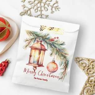 Lantern with Pine and Holly Berries Christmas Favor Bag