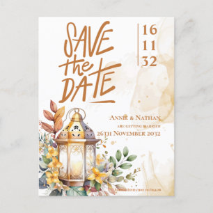 Lantern Yellow Floral Fall Wedding Save the Date Announcement Postcard