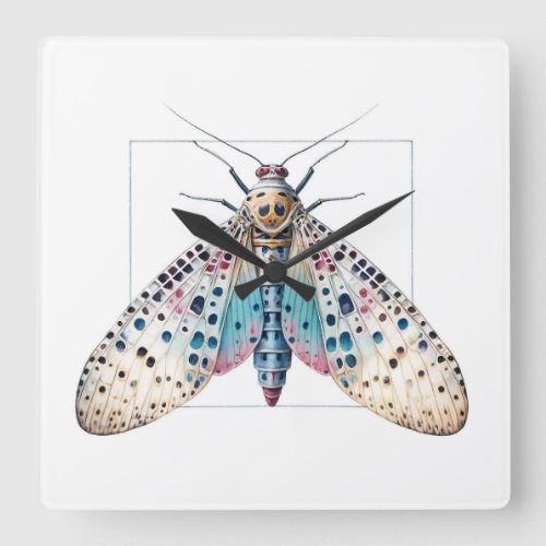 Lanternfly Elegance IREF303 _ Watercolor Square Wall Clock