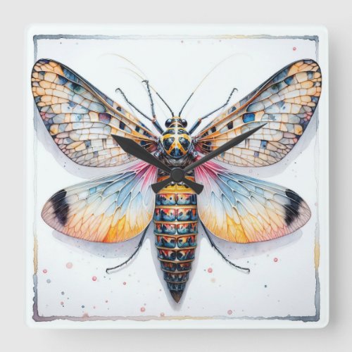 Lanternfly Watercolor IREF313 _ Watercolor Square Wall Clock