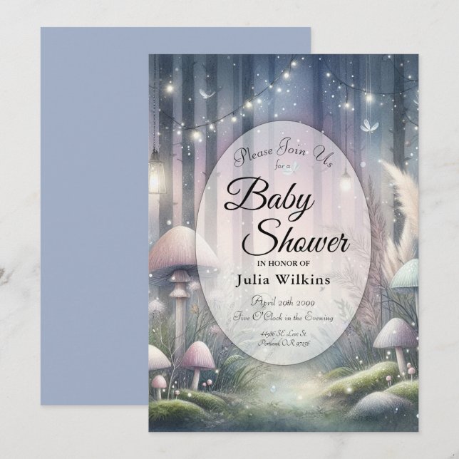 Lanternlight Dreams Enchanted Forest Baby Shower Invitation (Front/Back)
