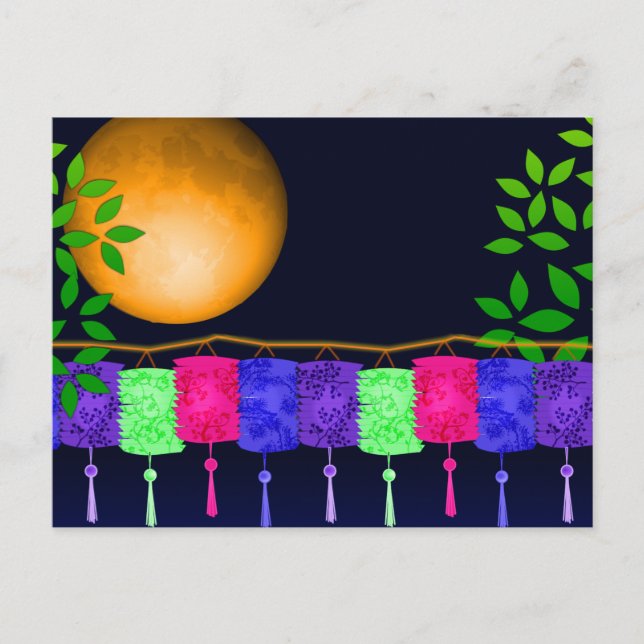Lanterns and Full Moon Postcard (Front)