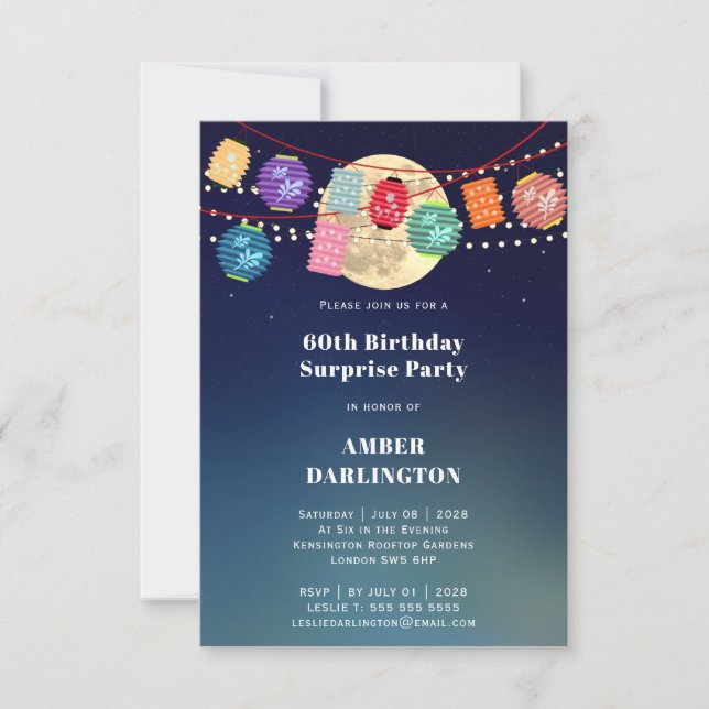 Lanterns and Moonlit Birthday Party Invitation (Front)