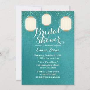 Lanterns Bridal Shower Modern Teal Green Invitation