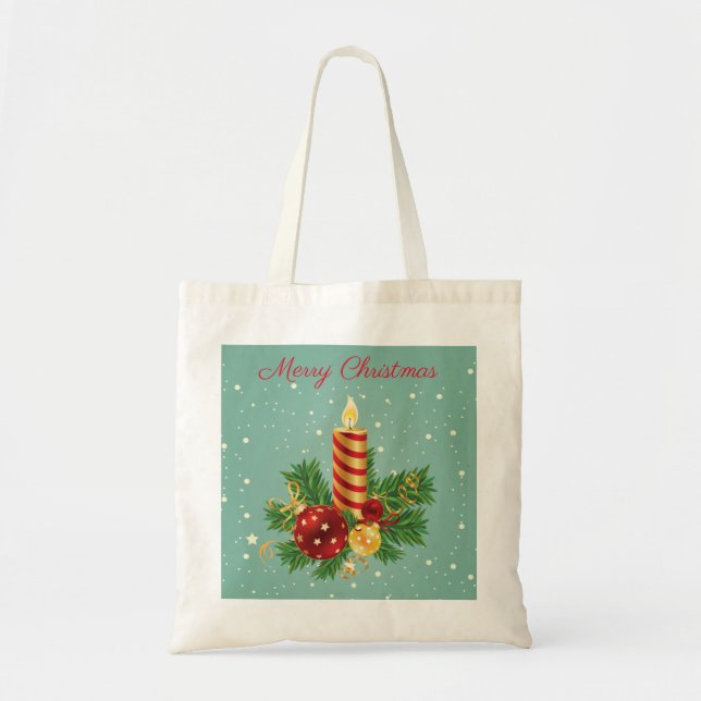 Lanterns Candle And Sparkles- Merry Christmas Tote Bag (Front)