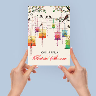 Lanterns Cherry Tree Birds Floral Bridal Shower Invitation
