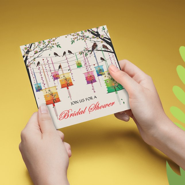 Lanterns Cherry Tree Birds Spring Bridal Shower Invitation (Creator Uploaded)