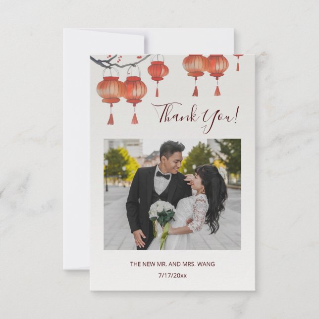 Lanterns Chinese Chinese Wedding Thank You  Card (Front)