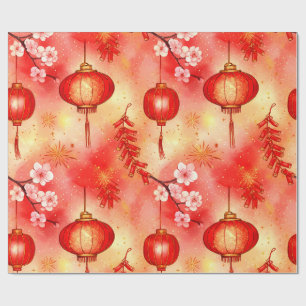 Lanterns glow, firecrackers burst, and blossoms bl wrapping paper