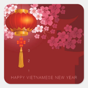 Lanterns Hao Dao Happy Vietnamese New c Year SqS Square Sticker