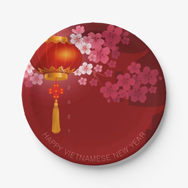 Lanterns Hao Dao Happy Vietnamese New Year PPP Paper Plates (Front)