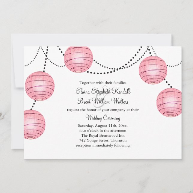 Lanterns in Pink Wedding Invitation (Front)