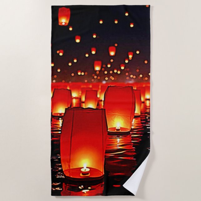 Lanterns' Magical Night Float Design Beach Towel (Front)