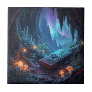 Lanterns, Mushrooms, and a Book Ceramic Tile