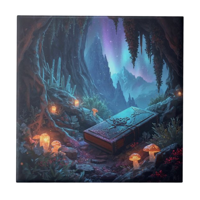 Lanterns, Mushrooms, and a Book Ceramic Tile (Front)