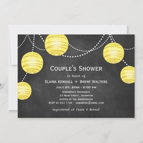 Lanterns on Chalk Couple's Shower Invite in Yellow
