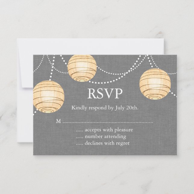 Lanterns on Gray Burlap RSVP Card (Front)