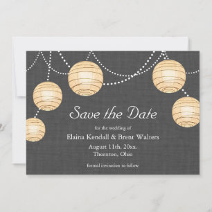 Lanterns on Gray Burlap Save the Date