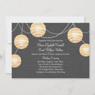 Lanterns on Gray Burlap Wedding Invitation
