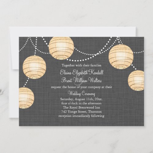 Lanterns on Gray Burlap Wedding Invitation