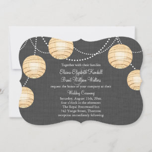 Lanterns on Gray Burlap Wedding Invitation 2