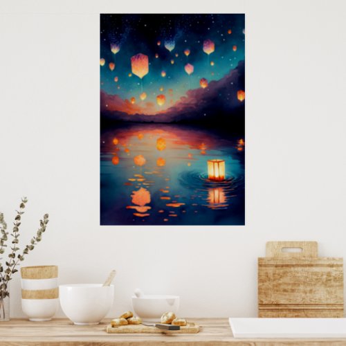 Lanterns on the water poster
