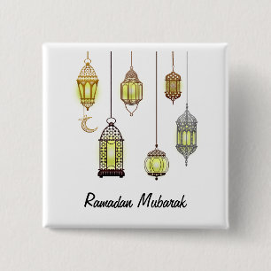 Lanterns Ramadan Mubarak Oriental Arabian Muslim Button