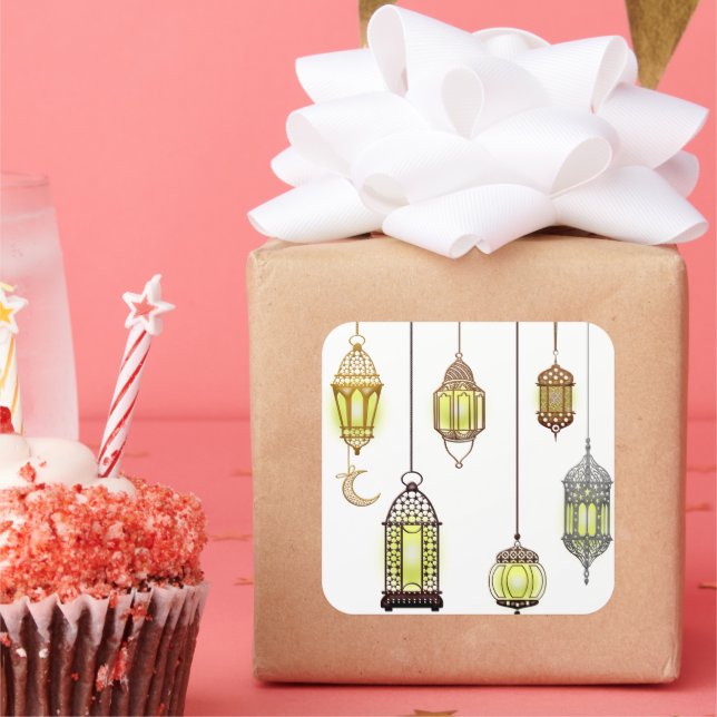 Lanterns Ramadan Mubarak Oriental Arabian Muslim Square Sticker (Party)