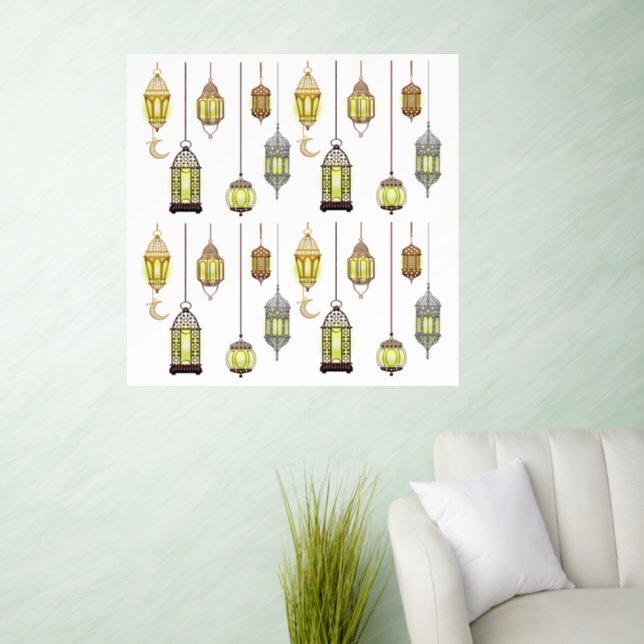 Lanterns Ramadan Mubarak Oriental Arabian Muslim Wall Decal (Living Room)