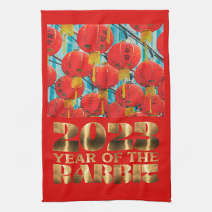 Lanterns Red Gold Chinese New Year of Rabbit Kitchen Towel