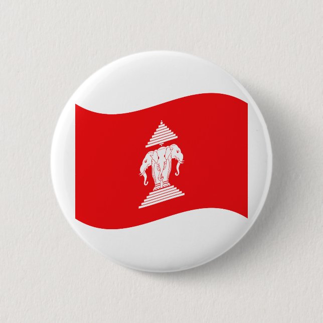 Lao Erawan Three Headed Elephant Flag Wave Button (Front)
