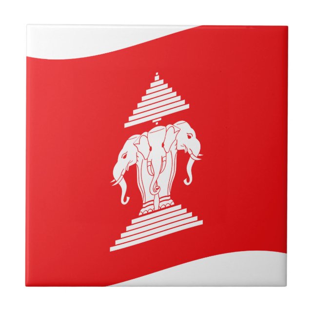 Lao Erawan Three Headed Elephant Flag Wave Ceramic Tile (Front)
