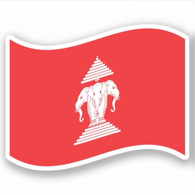 Lao Erawan Three Headed Elephant Flag Wave Sticker (Front)