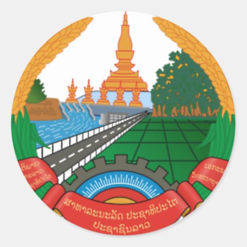 LAO NATIONAL EMBLEM _ LAO BADGE CLASSIC ROUND STICKER