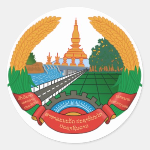 LAO NATIONAL EMBLEM _ LAO BADGE CLASSIC ROUND STICKER